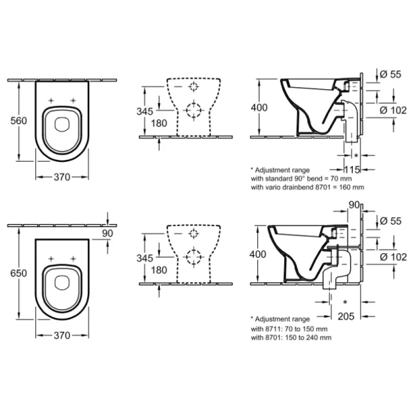 унитаз приставной villeroy & boch subway 66071001