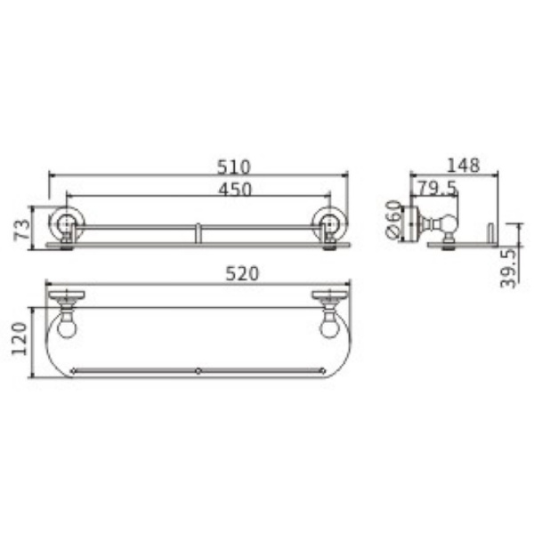 Стеклянная полка CeramaLux Caps 51311 Хром