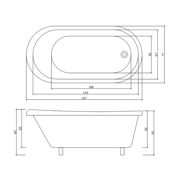 акриловая ванна cerutti spa classic 157x74 ct9323 без гидромассажа