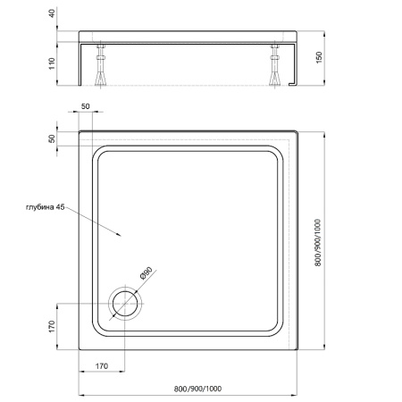 акриловый поддон для душа aquatek 100x100 dpa-0000003 белый