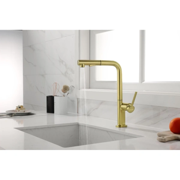 смеситель для кухни paulmark neo ne214419-bg, цвет брашированное золото