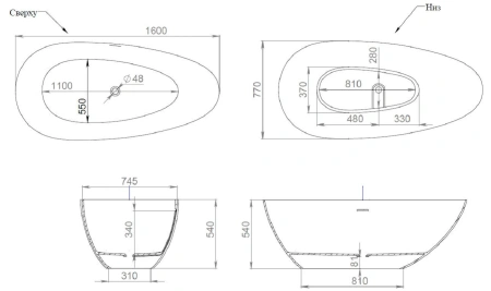 ванна из искусственного камня salini paola 160х77 101611sg, поверхность глянцевая