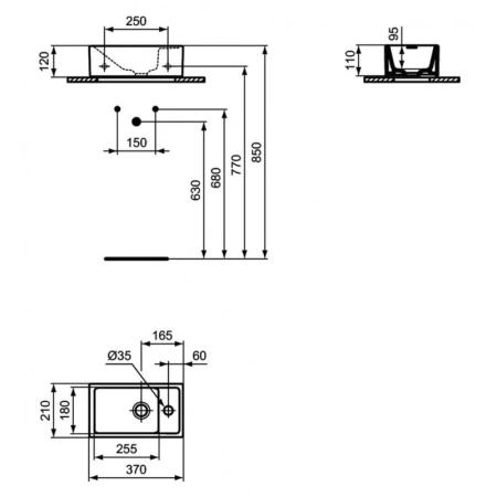 раковина подвесная ideal standard tempo 37 см, e211201