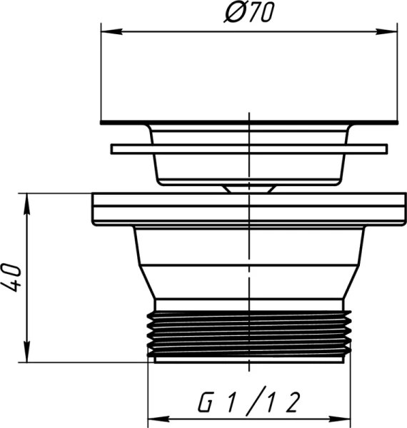 донный клапан ани пласт m100 для раковины, без перелива, сталь