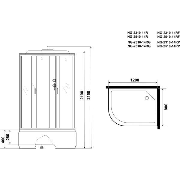 душевая кабина niagara classic 120x80 r ng-2510-14rf с гидромассажем