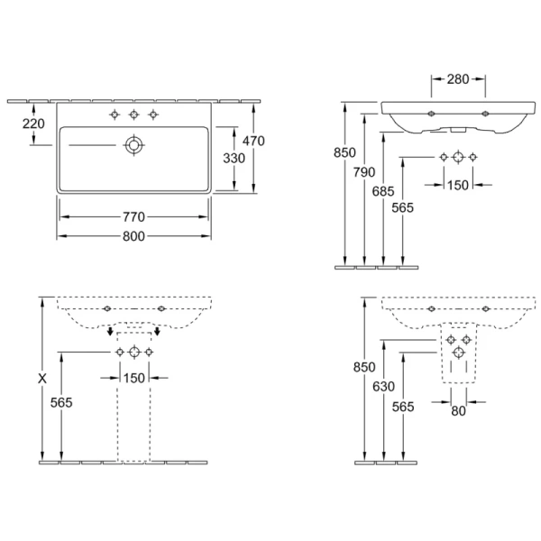раковина 80x47 см villeroy & boch avento 415680r1