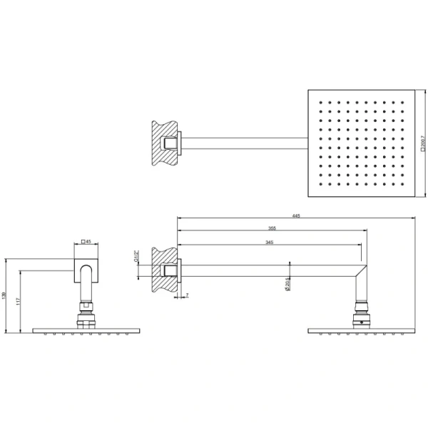верхний душ gessi emporio 47286#149 ø200#7 мм, с кронштейном, цвет finox