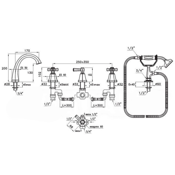 смеситель на борт ванны stella eccelsa ec 02313 au00