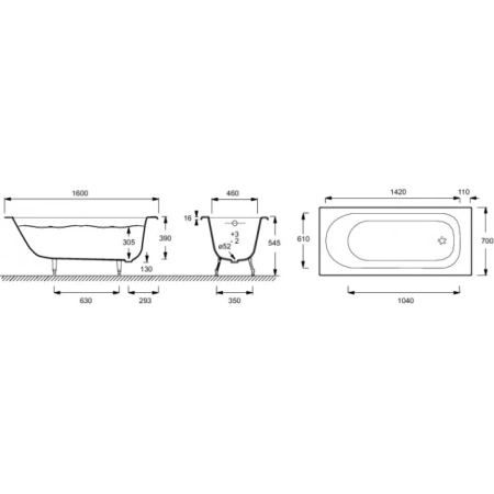 чугунная ванна jacob delafon soissons e2931-00 160x70 см, без антискользящего покрытия