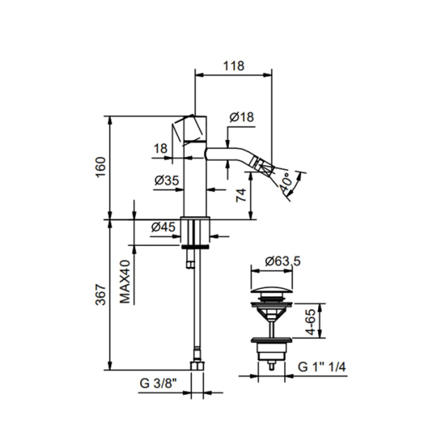 смеситель для биде fantini nostromo small 50 13 g908f черный матовый