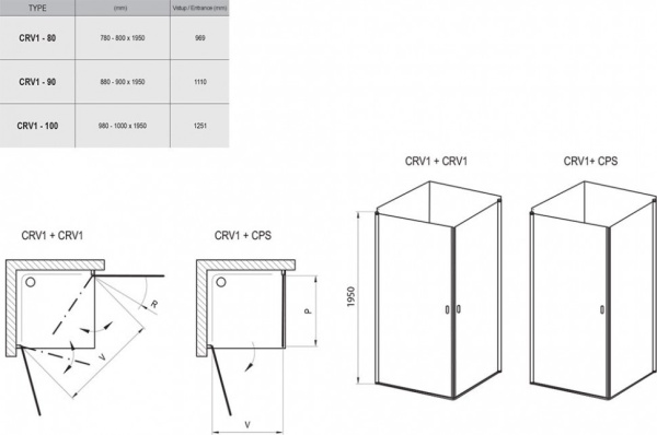 душевой уголок ravak chrome crv1-100 1qva0u01z1 сатин + transparent