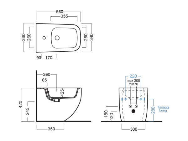 биде hatria next a0y3au02 напольное, 1 отверстие под смеситель, черный матовый