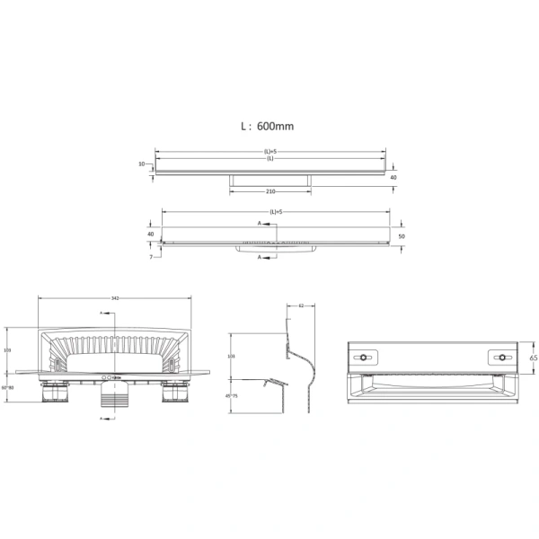 душевой лоток berges wall 600 090156 с решеткой хром матовый