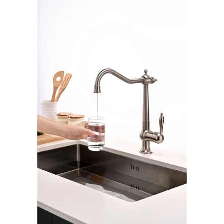 смеситель для кухни с подключением к фильтру paulmark retro re213226-ni, цвет никель