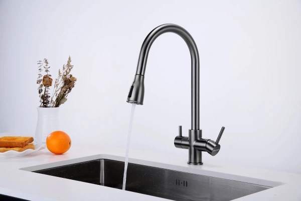 смеситель для кухни paulmark lange la214212-gm с подключением к фильтру, цвет вороненая сталь