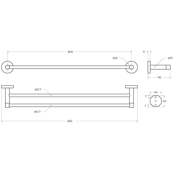 Полотенцедержатель Cezares Relax RELAX-THD-65-01 65,5 см, двойной, хром