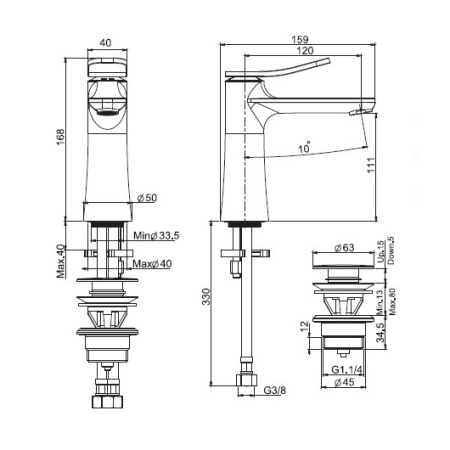 смеситель fima carlo frattini flo f3801cr для раковины, с донным клапаном, хром