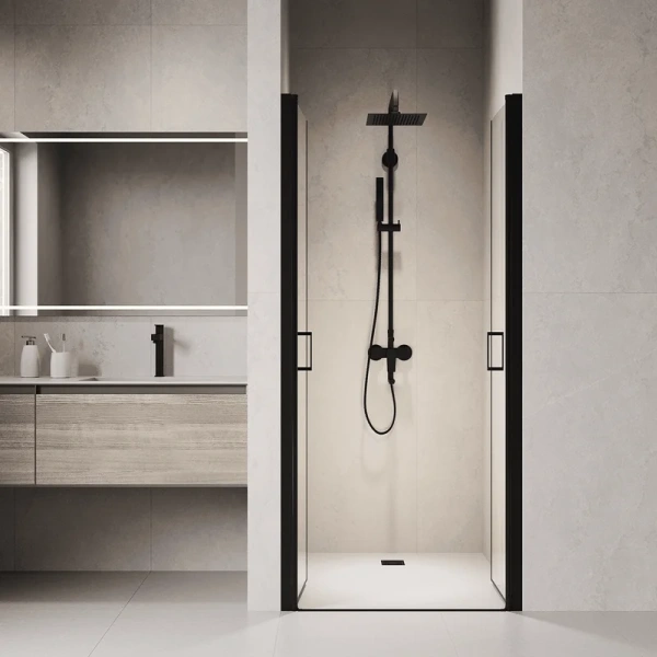 душевая дверь в нишу rgw passage pa-104-b 120 см, профиль черный, стекло прозрачное