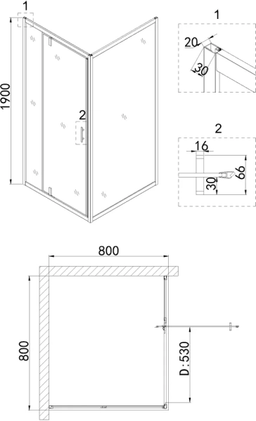 душевой уголок niagara nova 80×80 ng-0280-08 black профиль черный, стекло прозрачное