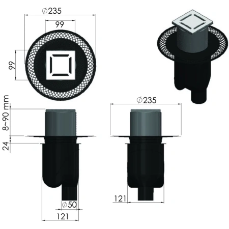 душевой трап berges platz norma 100x100 090058 с решеткой хром матовый