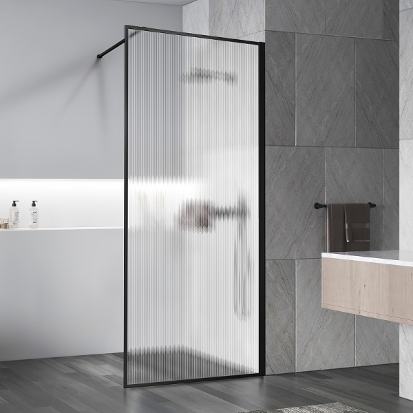 душевая перегородка vincea walk-in 70 vsw-1hp700flb профиль черный матовый, стекло рифленое