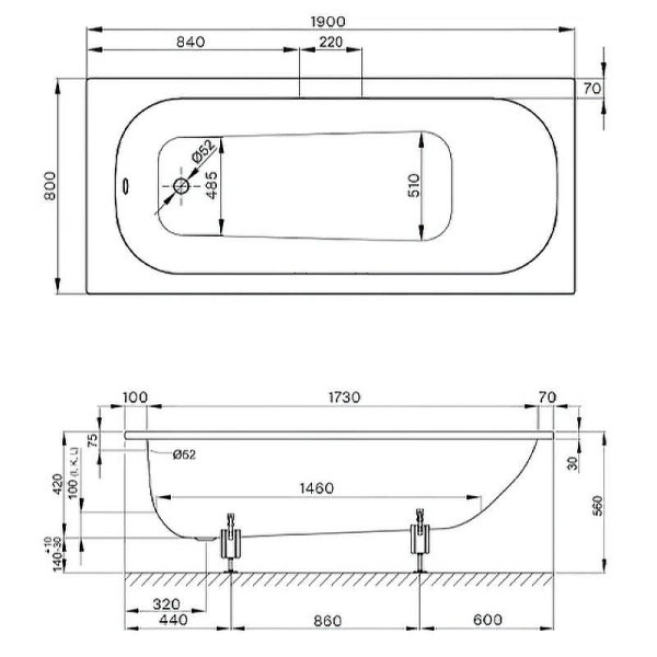 стальная ванна bette form 2951-000 ad 190x80 см