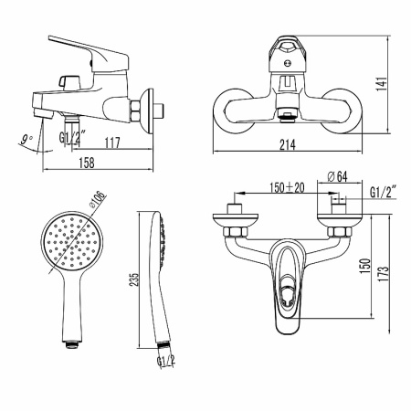 смеситель для ванны lemark luna lm4134c хром