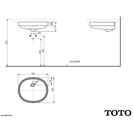 раковина toto public lw764y#xw встраиваемая, 54x46 см, белая
