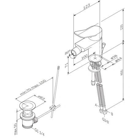 смеситель am.pm x-joy f85a83100 для биде, с донным клапаном, хром