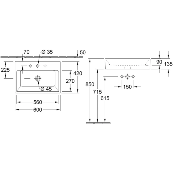 раковина 60x42 см villeroy & boch memento 51356001