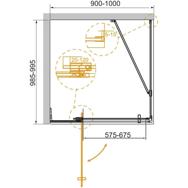душевой уголок cezares slider slider-ah-1-100-90/100-br-boro 90-100x99,5 см, профиль золотой матовый, стекло бронза
