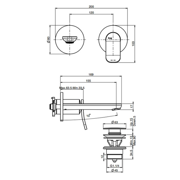 cмеситель fima carlo frattini flo f3821wx8or для раковины, встраиваемый, излив 15.5 см, золото