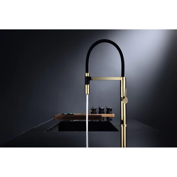 смеситель для кухни paulmark leader le214101-g золото/ черный