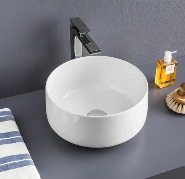 раковина artceram cognac col004 01 00 накладная, без отв., без перелива, на столешницу, saniglaze, ø35xh16 см, белая