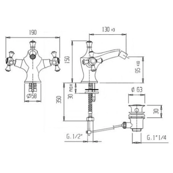 смеситель caprigo monarch 41-030-crm для биде, с донным клапаном, хром
