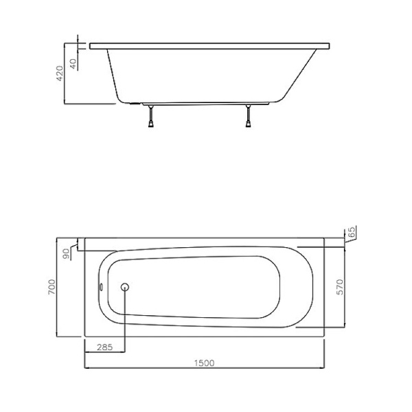 акриловая ванна ravak septima 150x70 c630s00000 без гидромассажа
