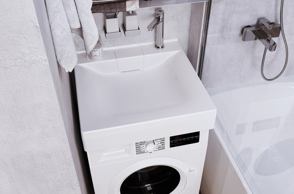 раковина 1marka cute 60 ц0000005150 над стиральной машиной, белая раковина 1marka cute 60 ц0000005150 над стиральной машиной, белая