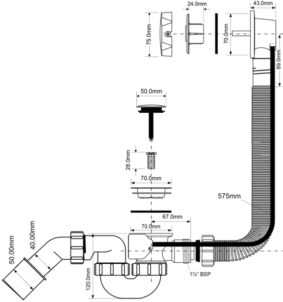 слив-перелив для ванны mcalpine mrb2c-pb