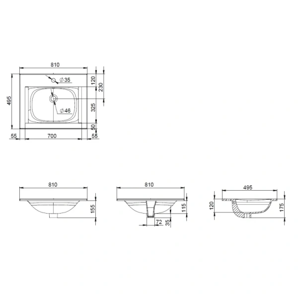 раковина полувстраиваемая am.pm spirit 2.0 m70awcc0802wg, 80 см