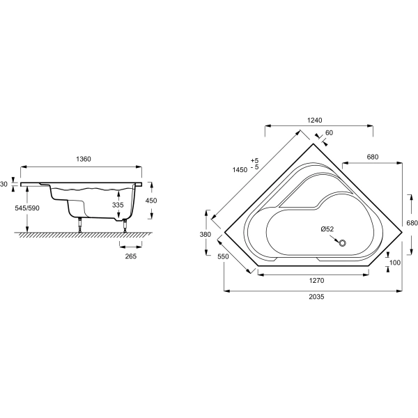 акриловая ванна jacob delafon bain douche 145x145 r e6221ru-00 без гидромассажа