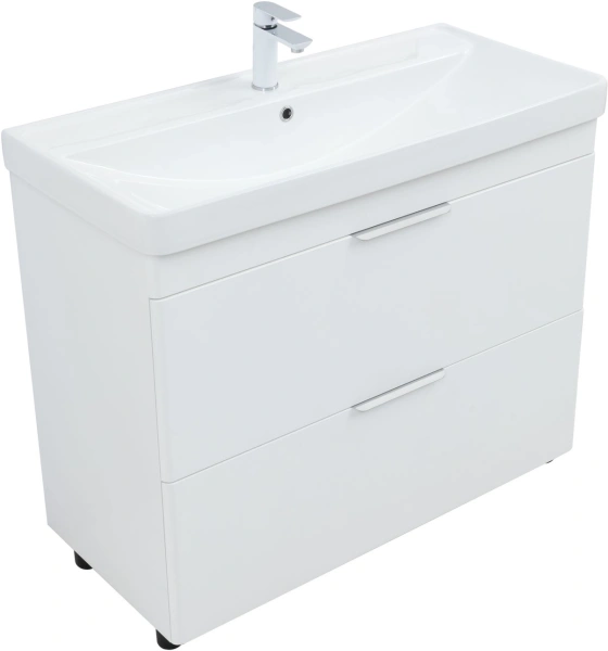 тумба под раковину aquanet ирис new 00339257 напольная, 98.5x45.2 см, белый глянец