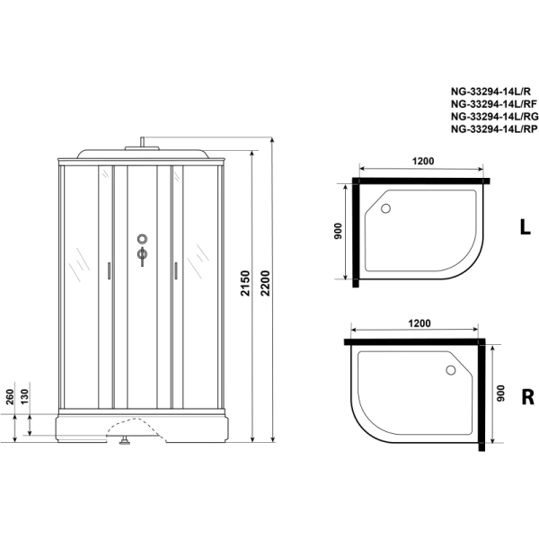 душевая кабина niagara classic 120х90 ng-33294-14l без гидромассажа