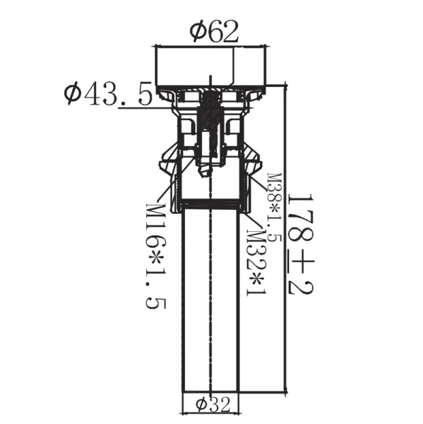 донный клапан arrow ag5821cp для раковины, с переливом, хром