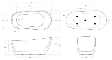 ванна акриловая отдельностоящая belbagno bb704-1700-800-k