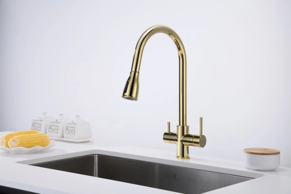смеситель для кухни paulmark lange la214212-g с подключением к фильтру, цвет золото