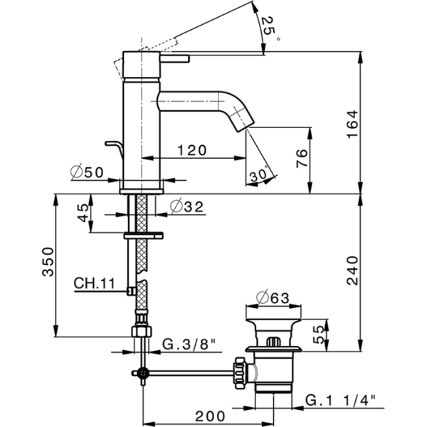 смеситель для раковины cisal less new ln00051021 цвет хром