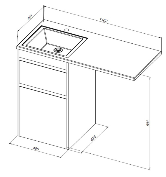 тумба под раковину aquanet токио 00333647 напольная, 2 ящика, 110.2x48,1 см, дуб веллингтон