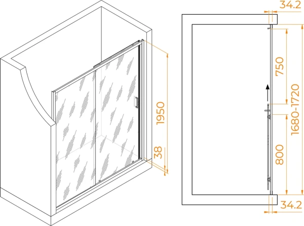 душевая дверь в нишу rgw passage pa-14 gr 170 см, профиль серый, стекло прозрачное