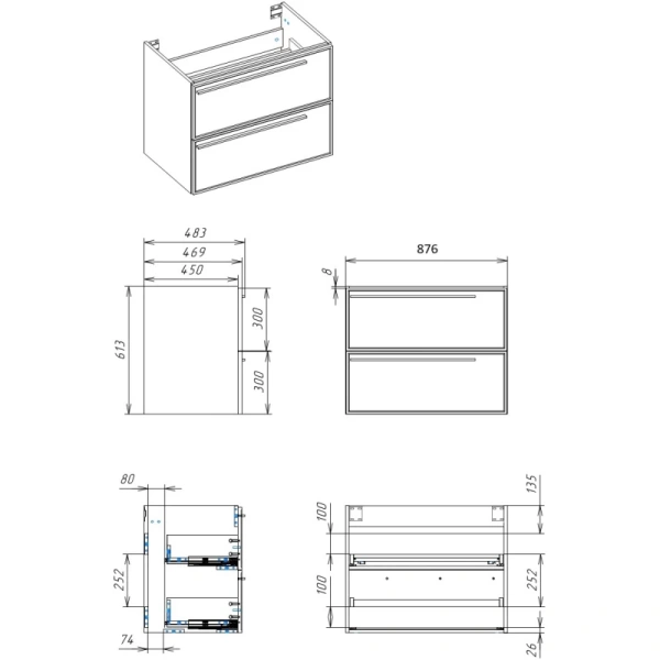 тумба синий матовый 87,6 см la fenice elba twin fnc-01-elb-bg-90-2